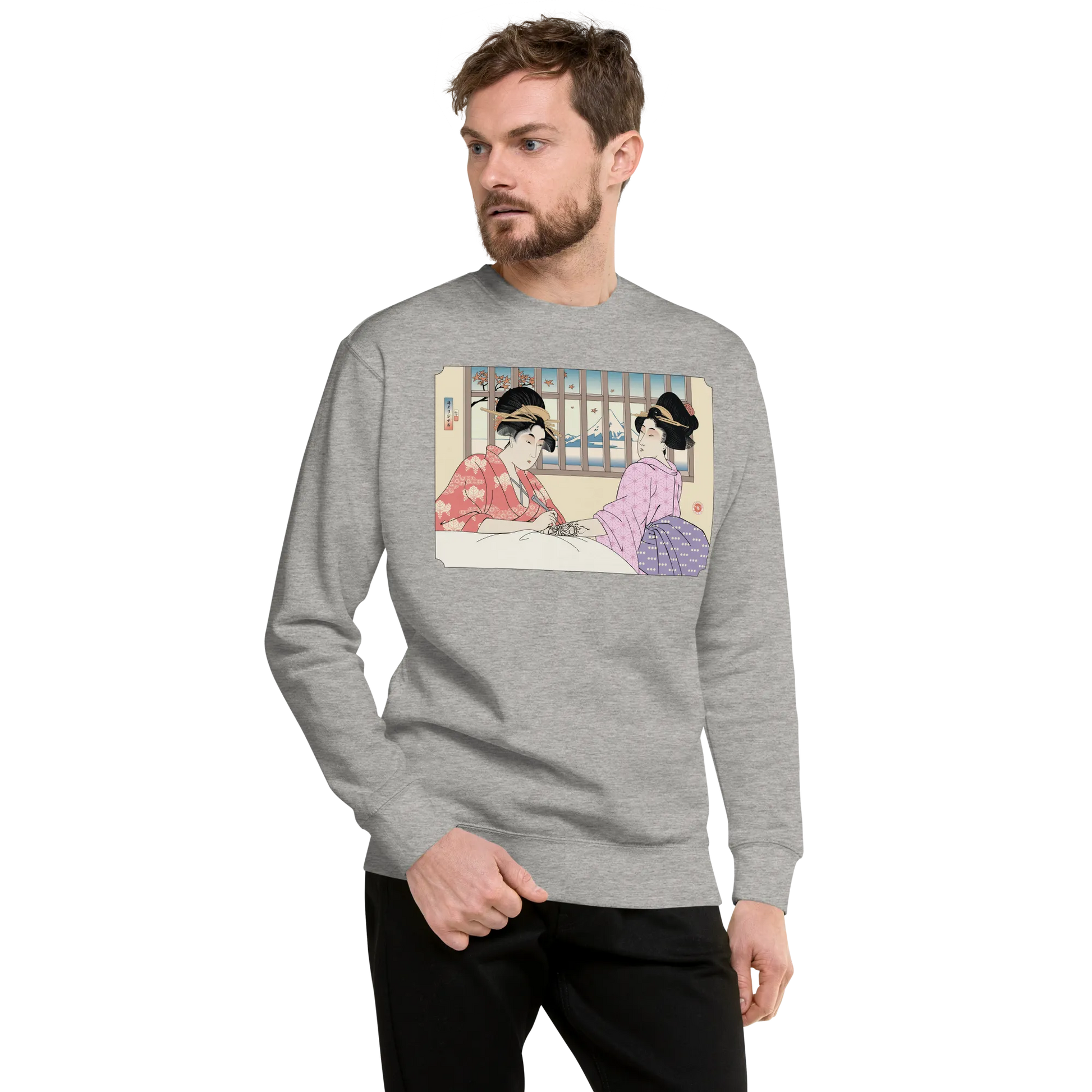 Geisha Henna Artist Japanese Ukiyo-e Unisex Premium Sweatshirt - Carbon Grey / S