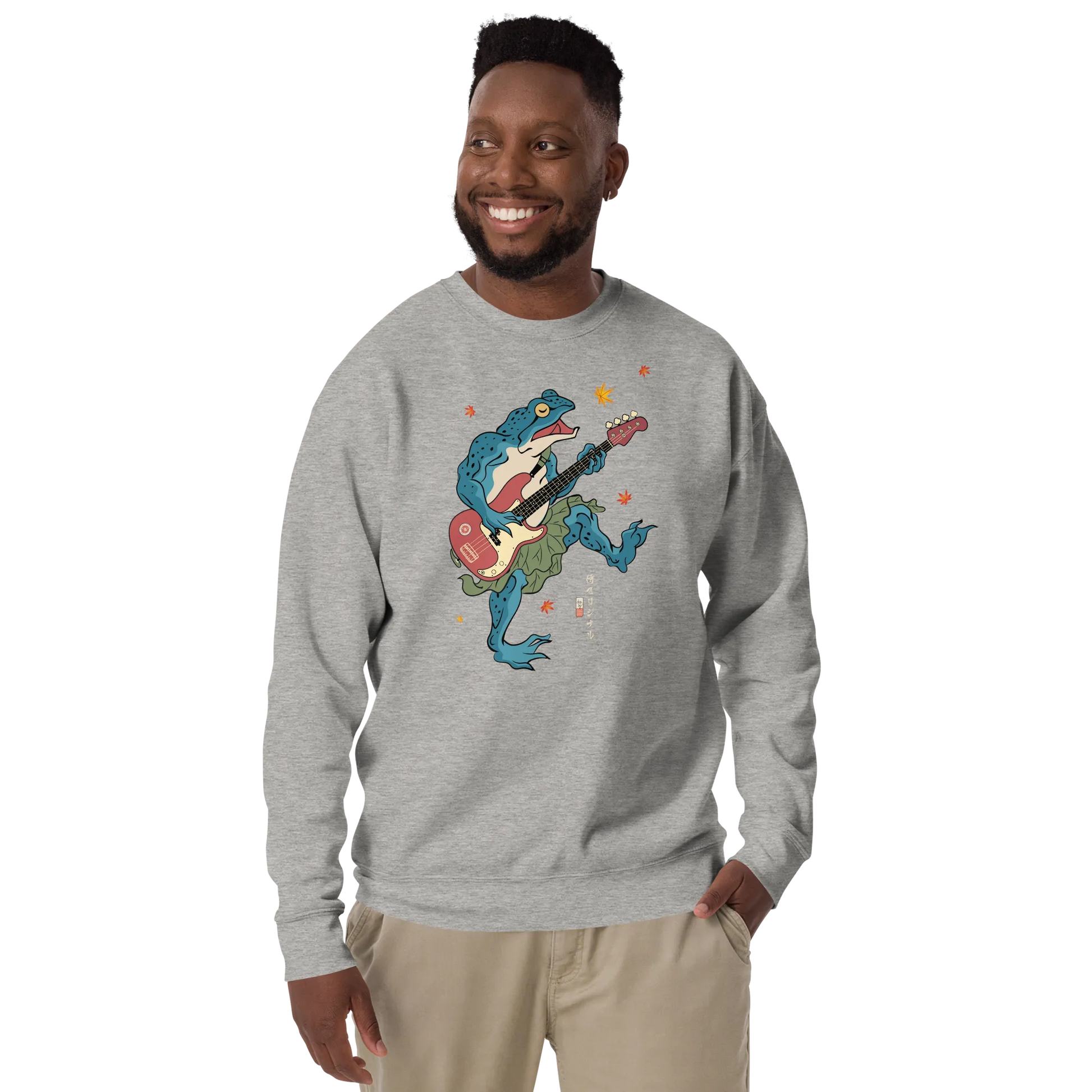 Frog Guitar Bass Funny Japanese Ukiyo-e Unisex Premium Sweatshirt - Carbon Grey / S