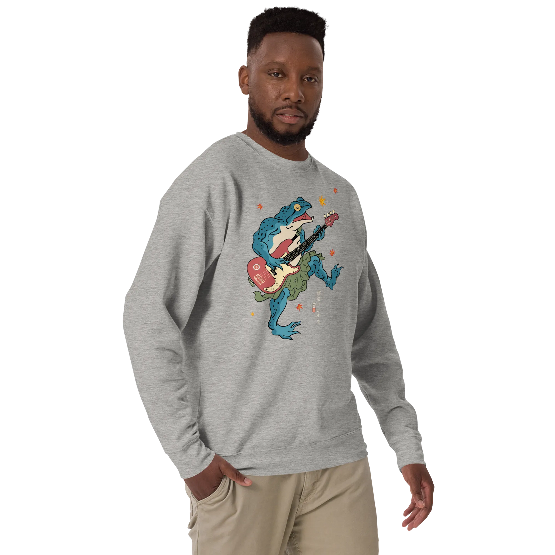 Frog Guitar Bass Funny Japanese Ukiyo-e Unisex Premium Sweatshirt -