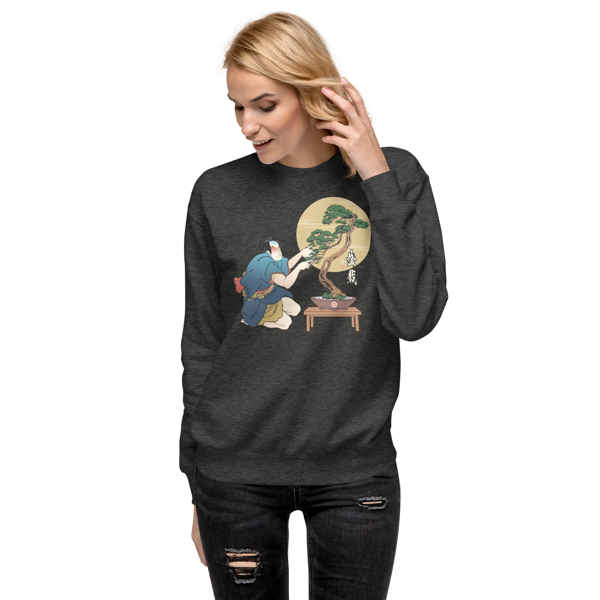 Samurai and Bonsai Tree Japanese Ukiyo-e Unisex Premium Sweatshirt 2 - Samurai Original