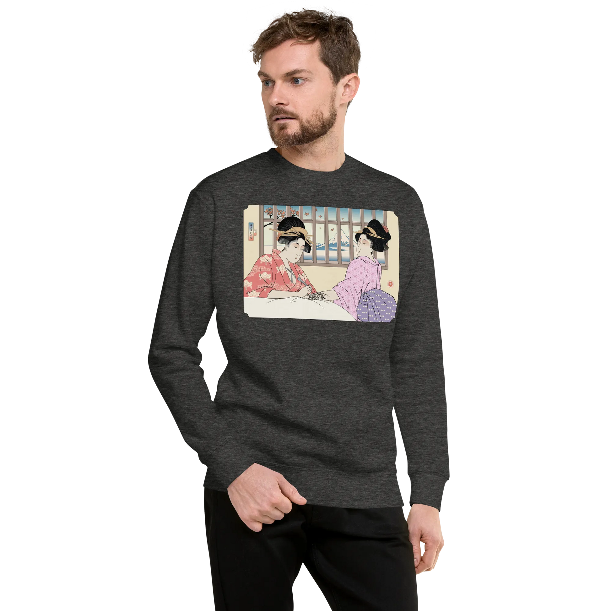 Geisha Henna Artist Japanese Ukiyo-e Unisex Premium Sweatshirt - Charcoal Heather / S