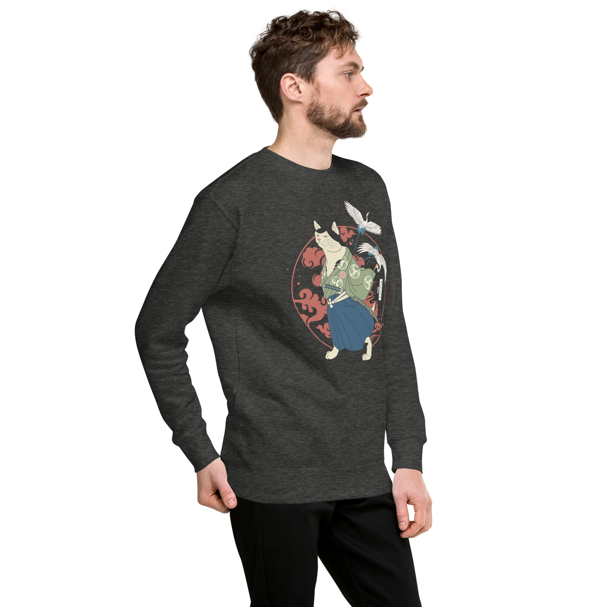 Cat Samurai Funny Ukiyo-e Japanese Unisex Premium Sweatshirt 4 -