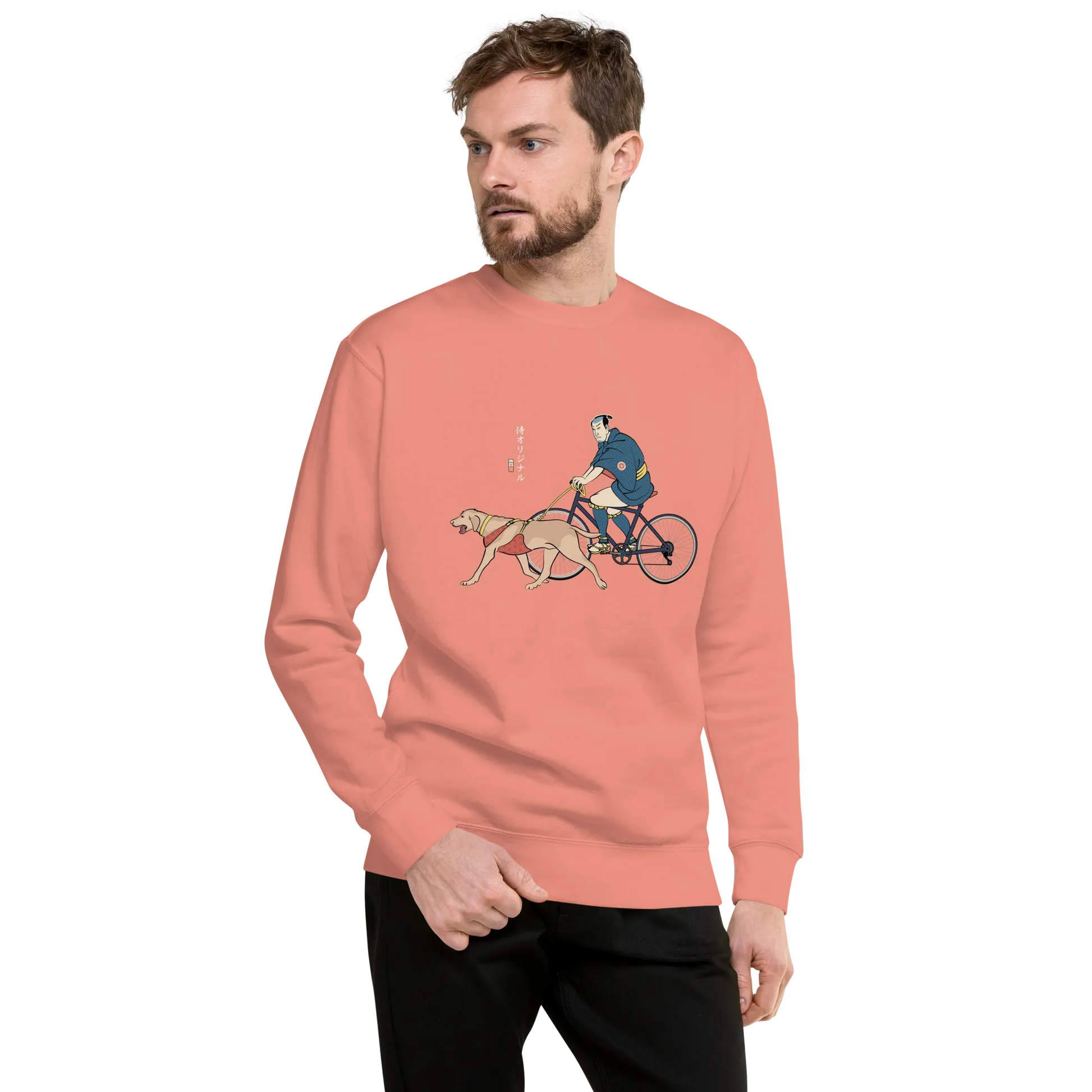 Samurai Cycling With DogLabrador Retriever Unisex Premium Sweatshirt - Samurai Original