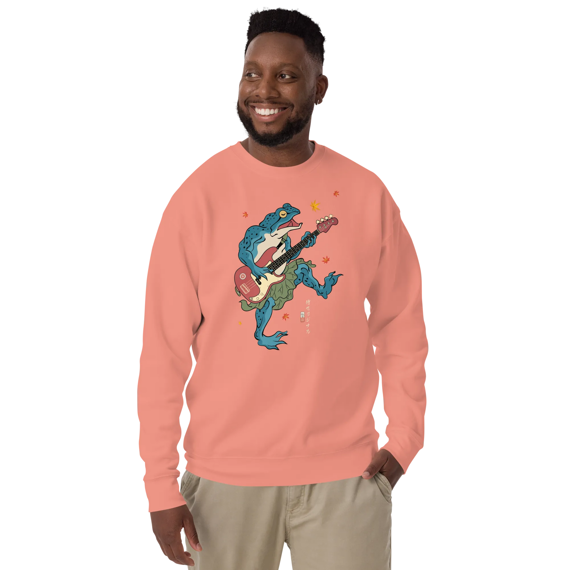 Frog Guitar Bass Funny Japanese Ukiyo-e Unisex Premium Sweatshirt - Dusty Rose / S