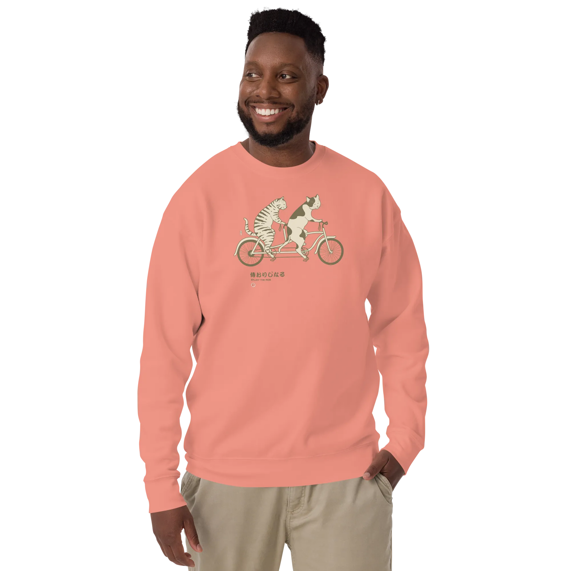 Cat Ride Funny Japanese Ukiyo-e Unisex Premium Sweatshirt - Dusty Rose / S