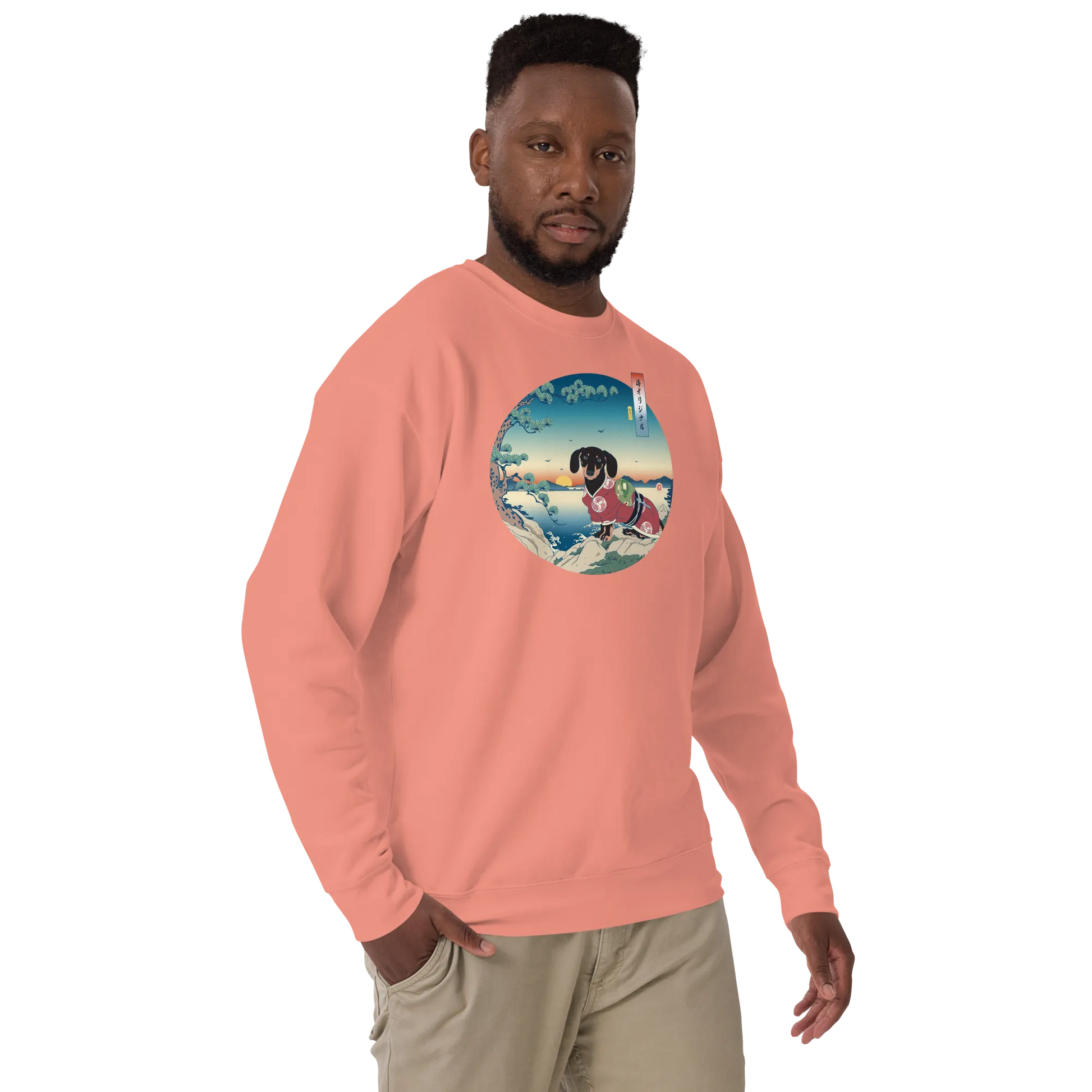 Dachshund Dog Funny Japanese Ukiyo-e Unisex Premium Sweatshirt -