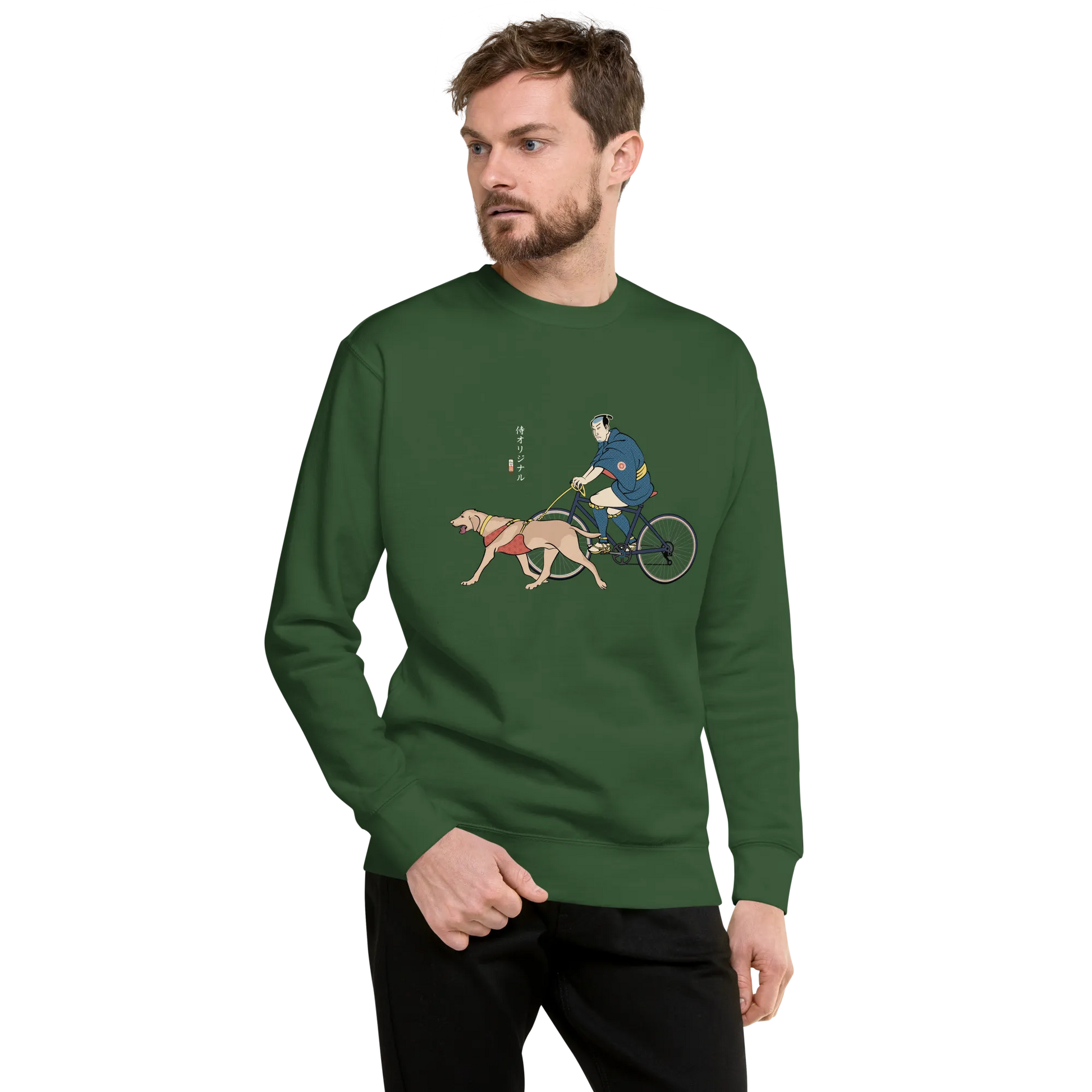 Samurai Cycling With DogLabrador Retriever Unisex Premium Sweatshirt - Samurai Original