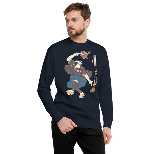 Samurai BBQ Barbecue Funny Ukiyo-e Unisex Premium Sweatshirt - Samurai Original