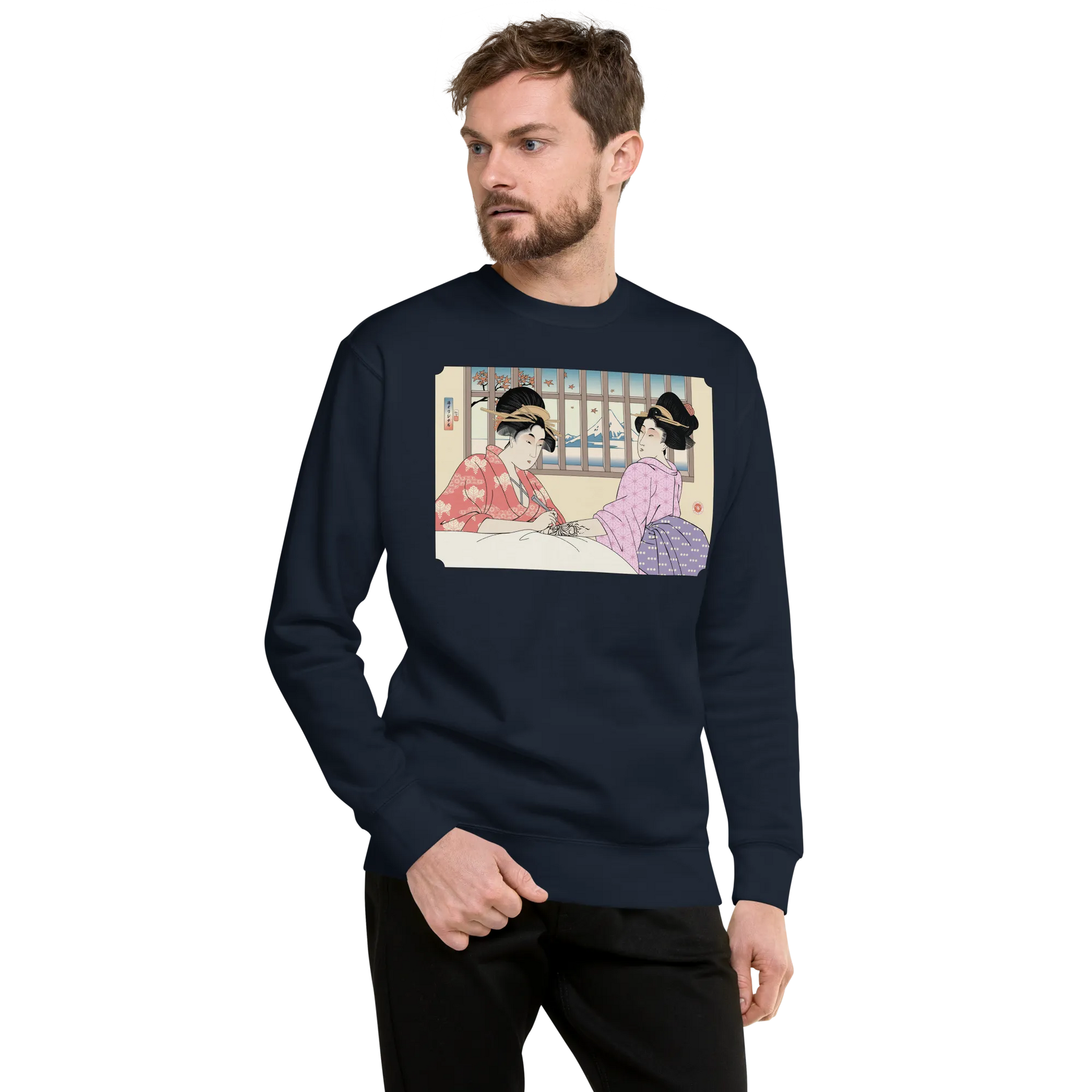 Geisha Henna Artist Japanese Ukiyo-e Unisex Premium Sweatshirt - Navy Blazer / S