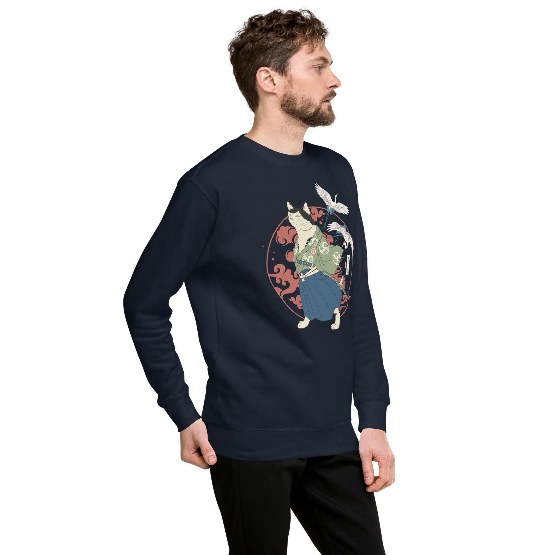 Cat Samurai Funny Ukiyo-e Japanese Unisex Premium Sweatshirt 4 -