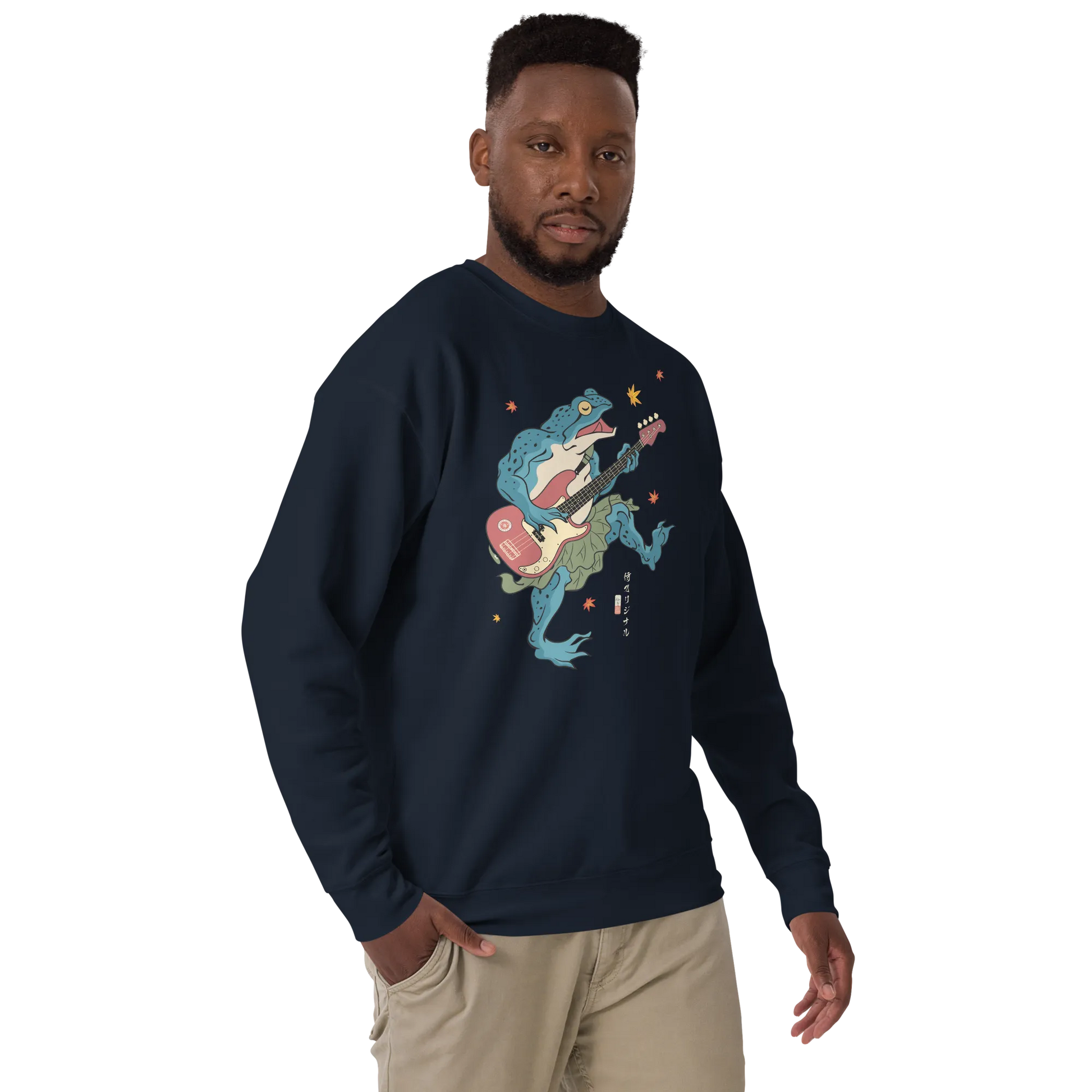 Frog Guitar Bass Funny Japanese Ukiyo-e Unisex Premium Sweatshirt -