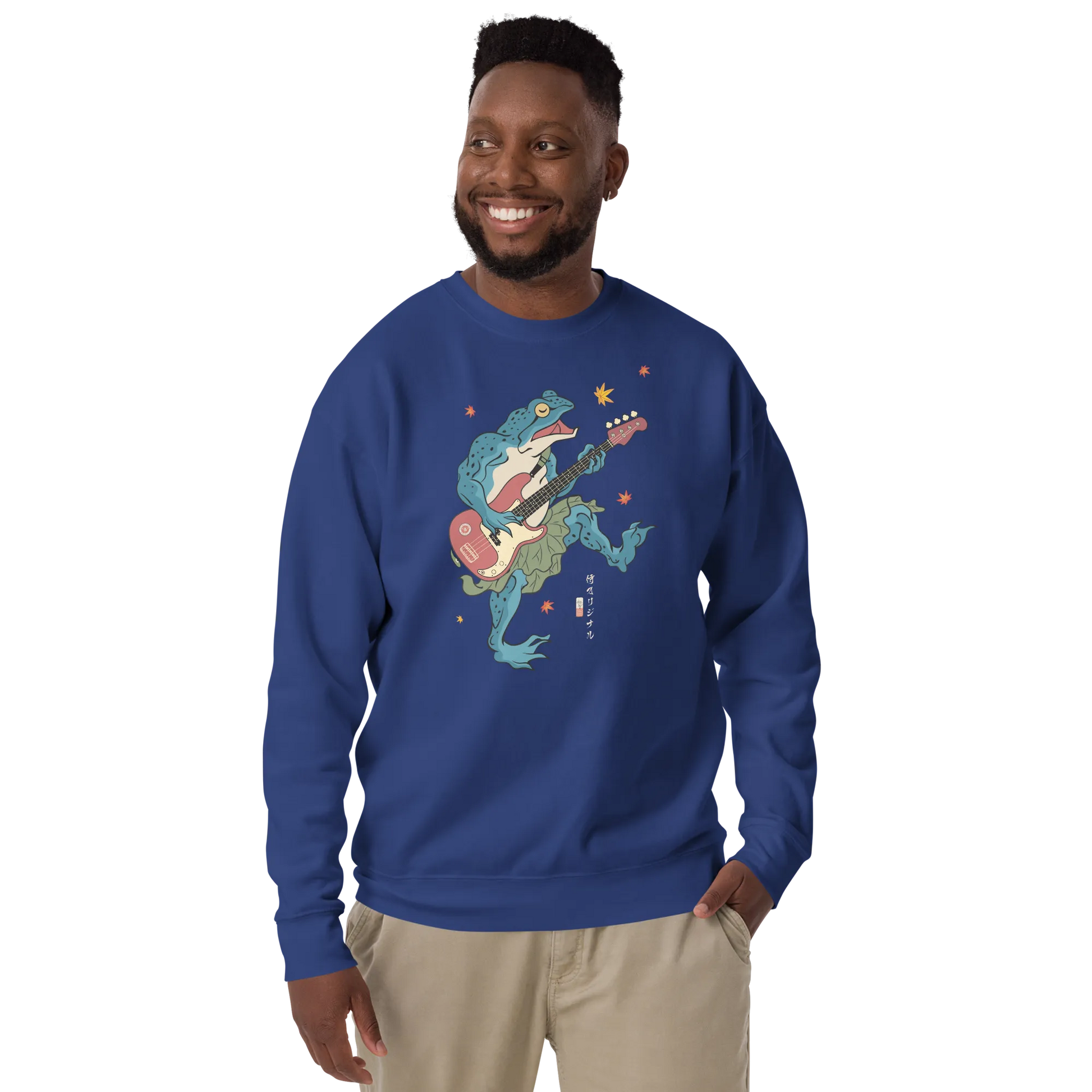 Frog Guitar Bass Funny Japanese Ukiyo-e Unisex Premium Sweatshirt - Team Royal / S