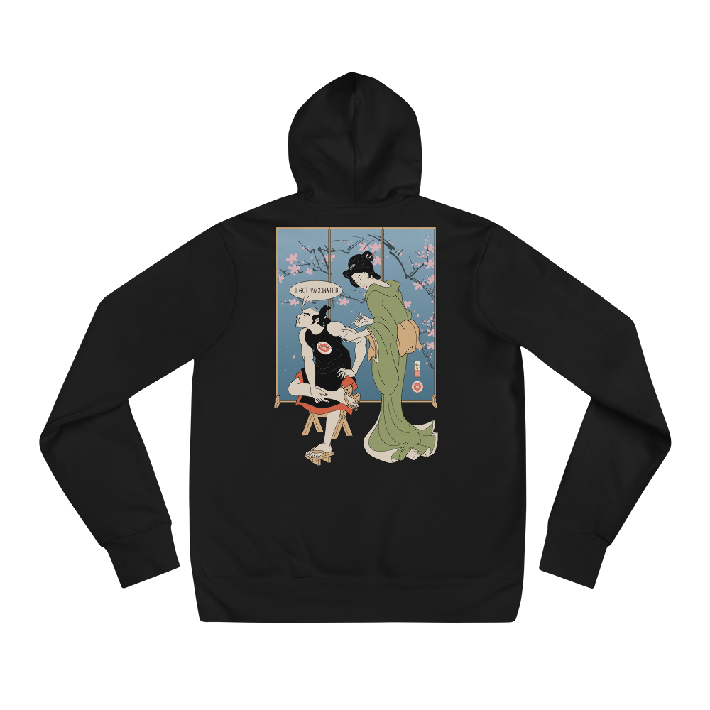 Samurai I Got Vaccinated Ukiyo-e Unisex Hoodie - Black / S