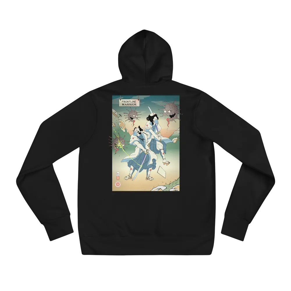 Doctor Nurse vs Virus Demon Japanese Ukiyo-e Unisex Hoodie - Black / S