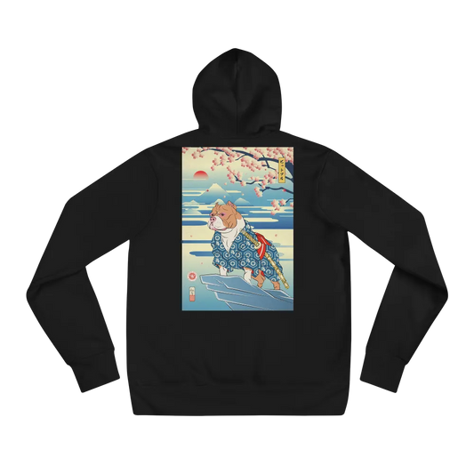 Dog Pitbull Japanese Ukiyo-e Unisex Hoodie - Black / S