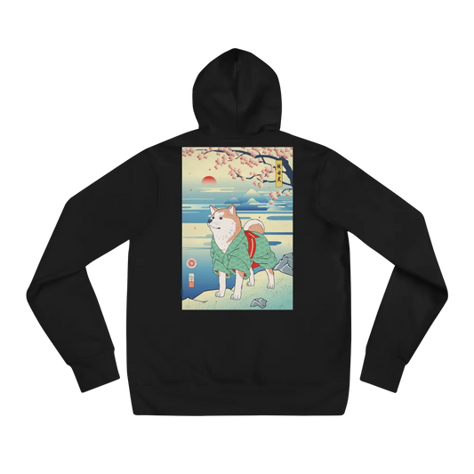 Dog Akita Funny Japanese Ukiyo-e Unisex Hoodie - Black / S