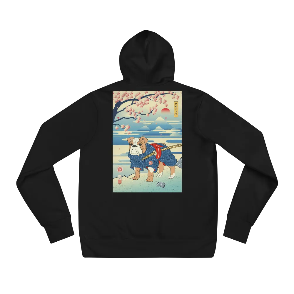 Dog Bulldog Japanese Ukiyo-e Unisex Hoodie - Black / S