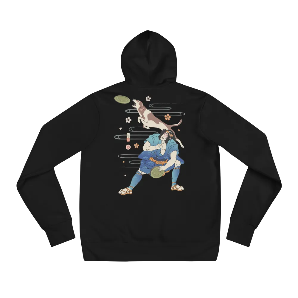 Disc Dog Samurai Japanese Ukiyo-e Unisex Hoodie - Black / S