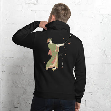 Geisha Golf Player Japanese Ukiyo-e Unisex Hoodie - Black / S