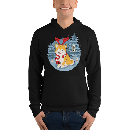 Dog Akita Christmas Ukiyo-e Unisex Hoodie - Black / S