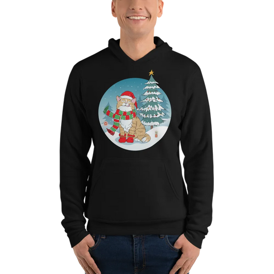 Cat Merry Christmas Japanese Ukiyo-e Unisex Hoodie - Black / S