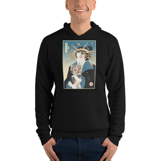 Geisha and Yorkshire Dog Japanese Ukiyo-e Unisex Hoodie - Black / S