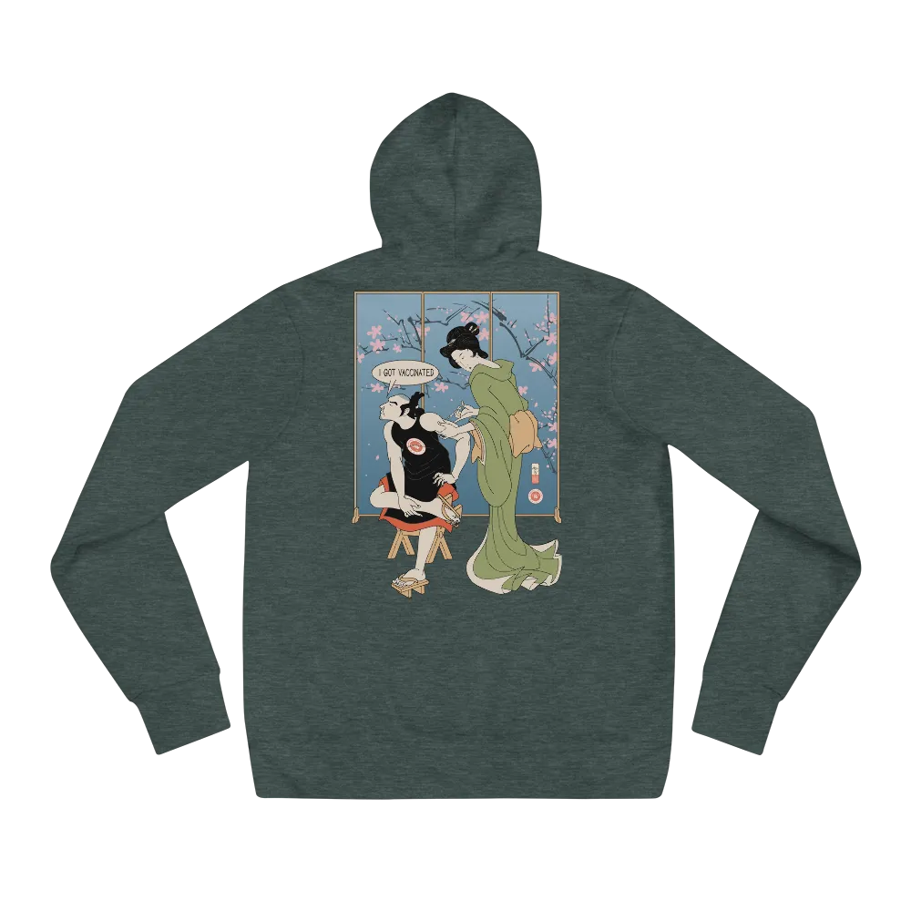 Samurai I Got Vaccinated Ukiyo-e Unisex Hoodie - Heather Forest / S