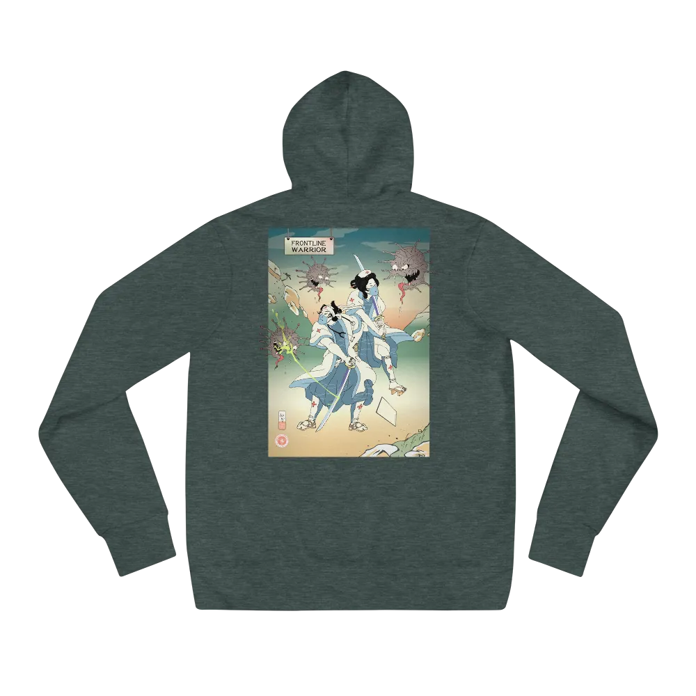 Doctor Nurse vs Virus Demon Japanese Ukiyo-e Unisex Hoodie - Heather Forest / S