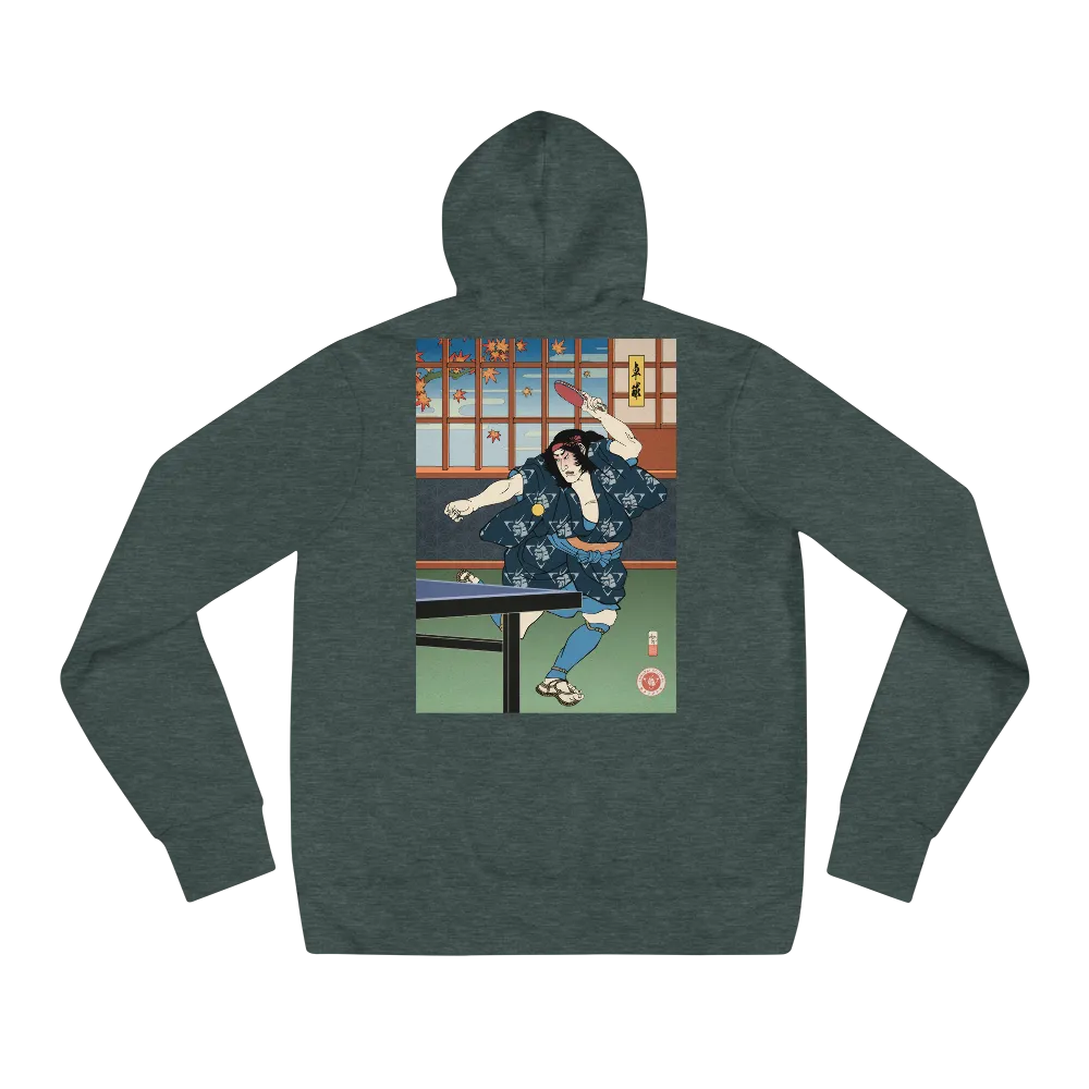 Samurai Table Tennis Ping Pong Ukiyo-e Unisex Hoodie - Heather Forest / S