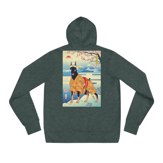 Dog Doberman Pinscher Japanese Ukiyo-e Unisex Hoodie - Heather Forest / S