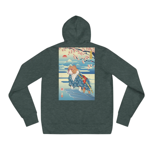 Dog Pitbull Japanese Ukiyo-e Unisex Hoodie - Heather Forest / S