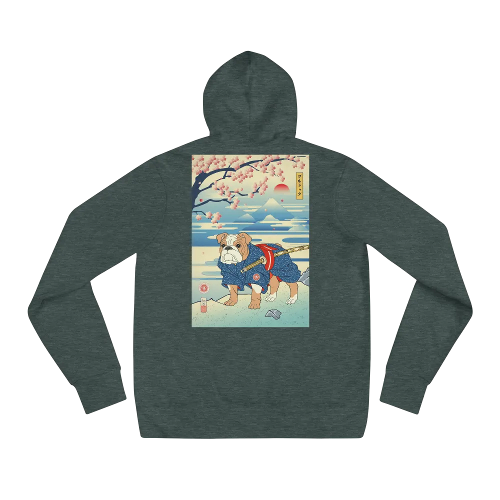 Dog Bulldog Japanese Ukiyo-e Unisex Hoodie - Heather Forest / S