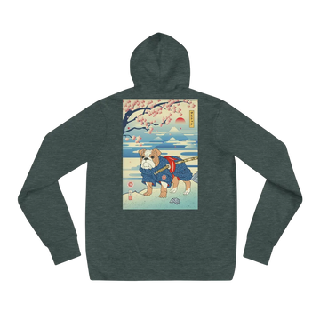 Dog Bulldog Japanese Ukiyo-e Unisex Hoodie - Heather Forest / S