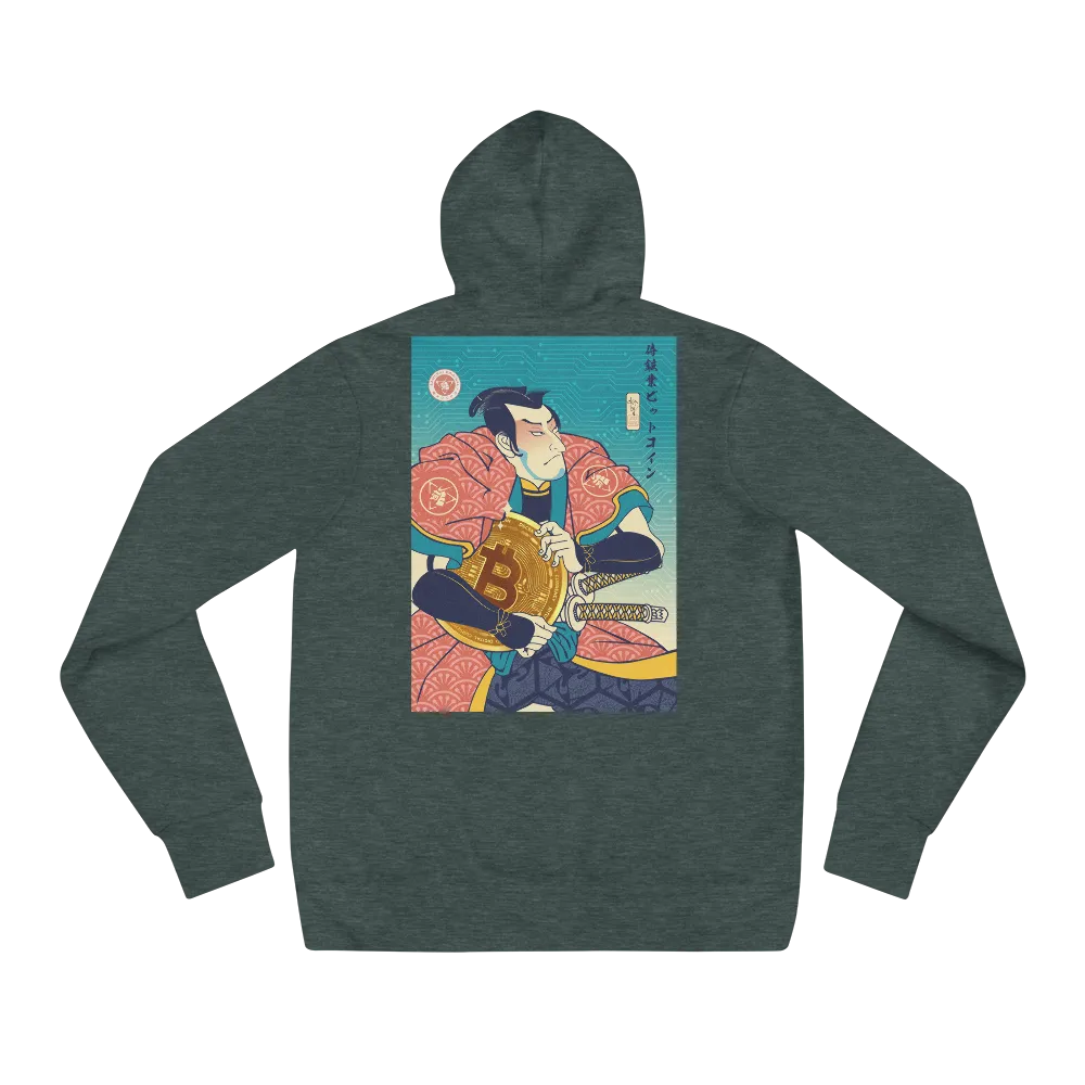 Samurai Bitcoin Mining Ukiyo-e Unisex Hoodie - Heather Forest / S