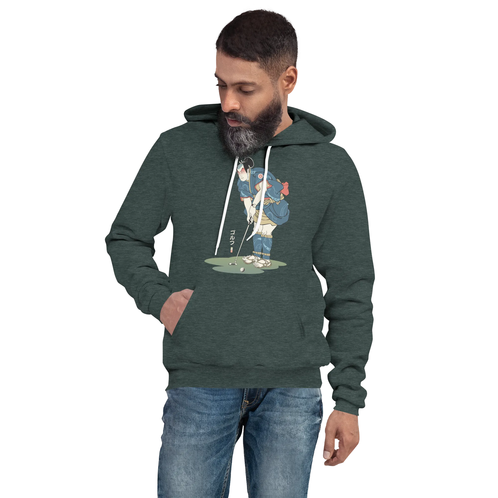 Samurai Golf Player Ukiyo-e 2 Unisex hoodie - Heather Forest / S