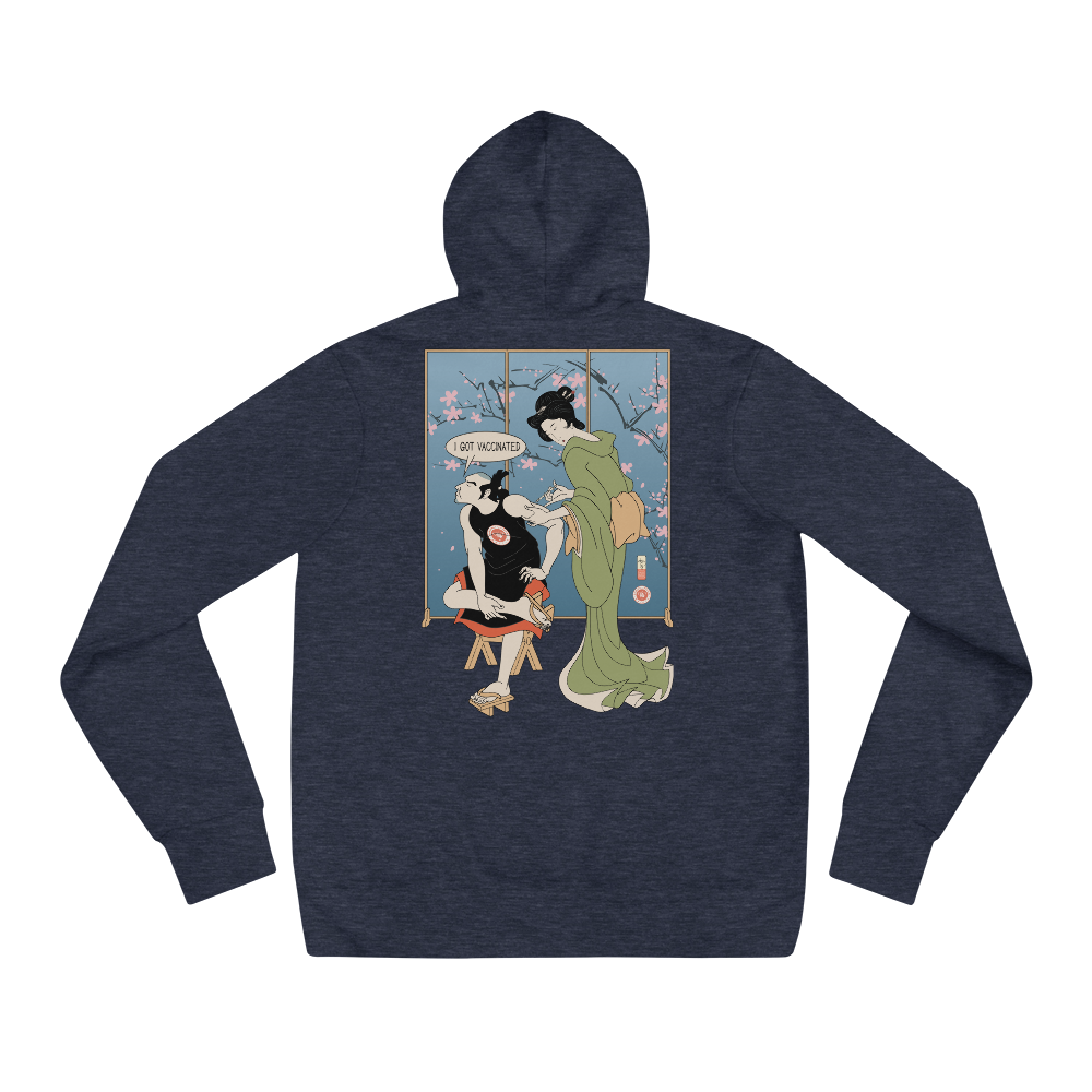 Samurai I Got Vaccinated Ukiyo-e Unisex Hoodie - Heather Navy / S