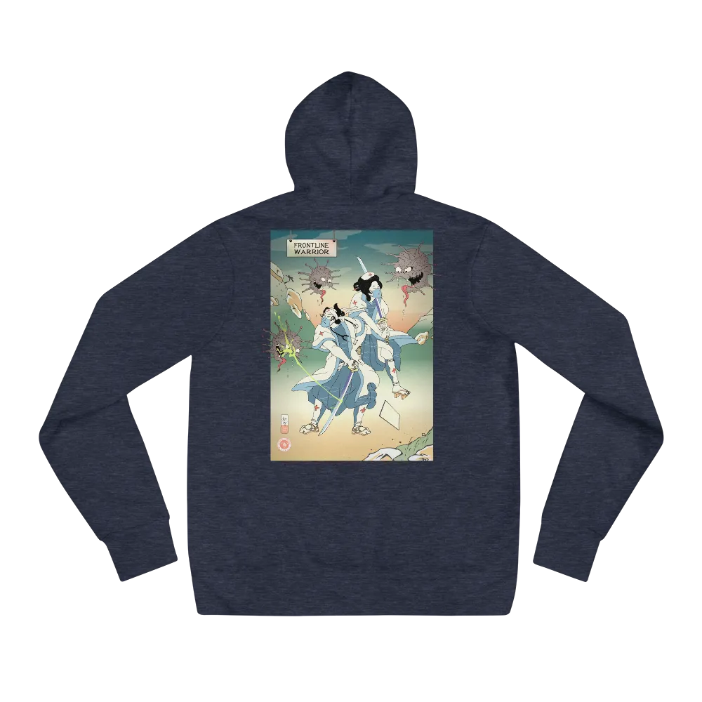 Doctor Nurse vs Virus Demon Japanese Ukiyo-e Unisex Hoodie - Heather Navy / S