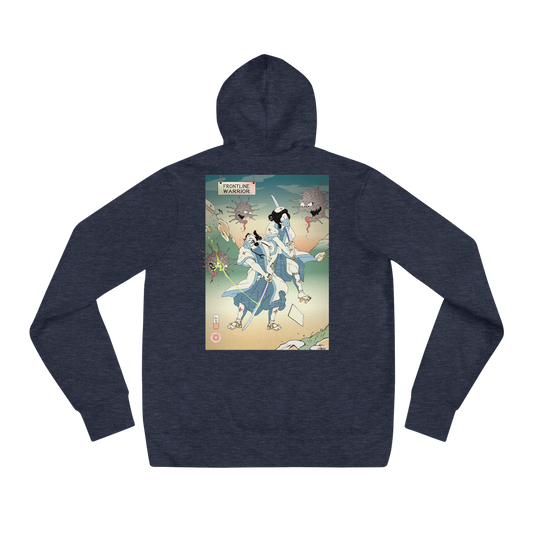 Doctor Nurse vs Virus Demon Japanese Ukiyo-e Unisex Hoodie - Heather Navy / S