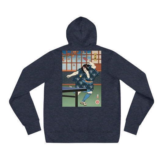 Samurai Table Tennis Ping Pong Ukiyo-e Unisex Hoodie - Heather Navy / S