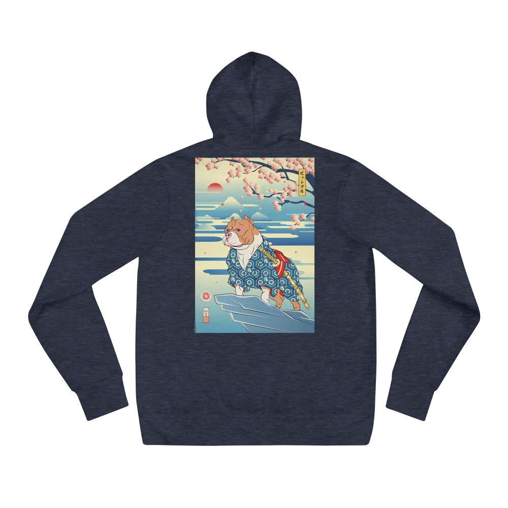 Dog Pitbull Japanese Ukiyo-e Unisex Hoodie - Heather Navy / S