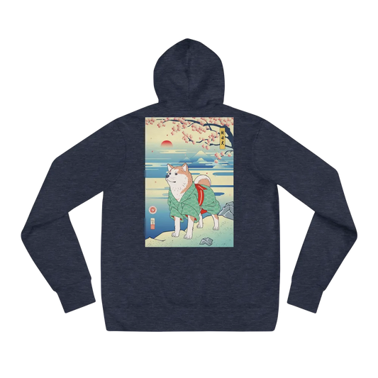 Dog Akita Funny Japanese Ukiyo-e Unisex Hoodie - Heather Navy / S