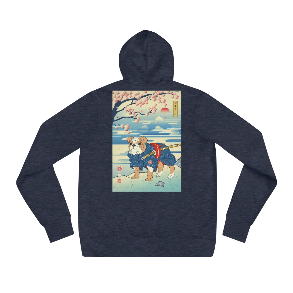 Dog Bulldog Japanese Ukiyo-e Unisex Hoodie - Heather Navy / S