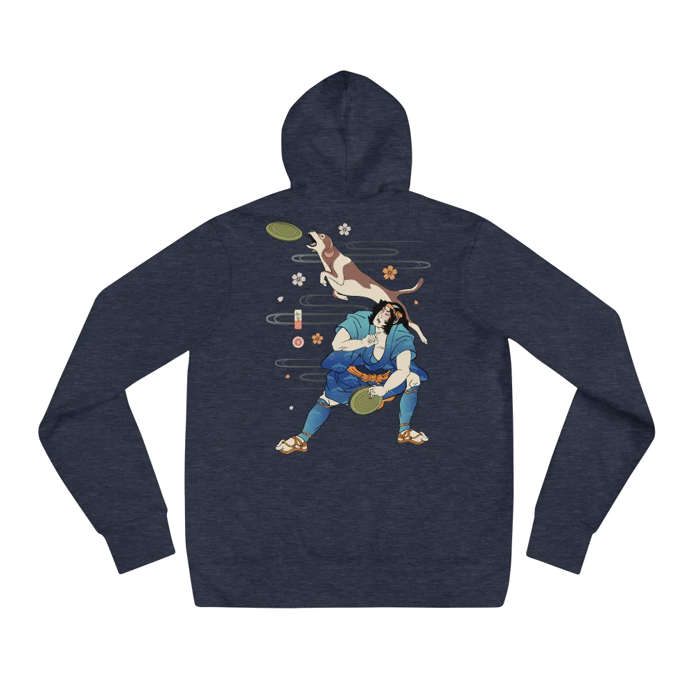 Disc Dog Samurai Japanese Ukiyo-e Unisex Hoodie - Heather Navy / S