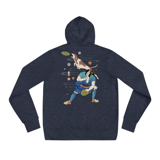 Disc Dog Samurai Japanese Ukiyo-e Unisex Hoodie - Heather Navy / S