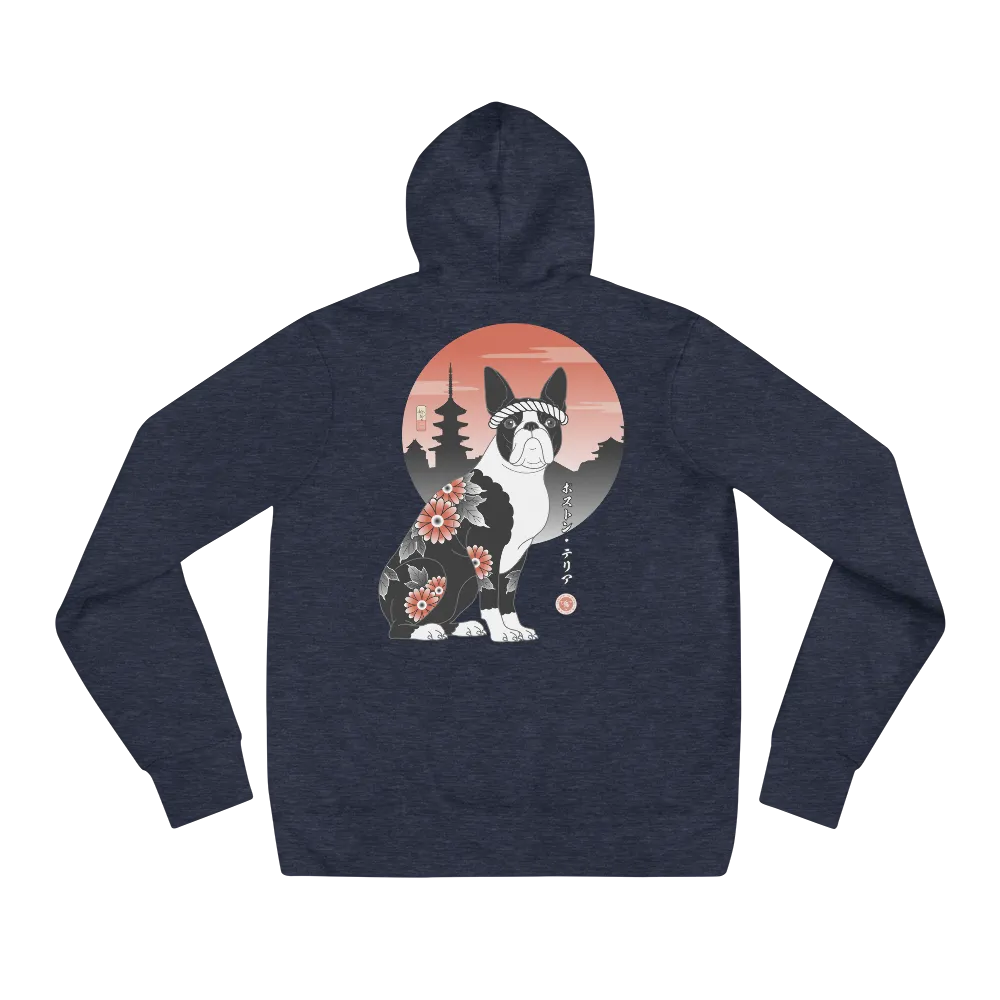 Samurai Boston Terrier Ukiyo-e Unisex Hoodie - Samurai Original