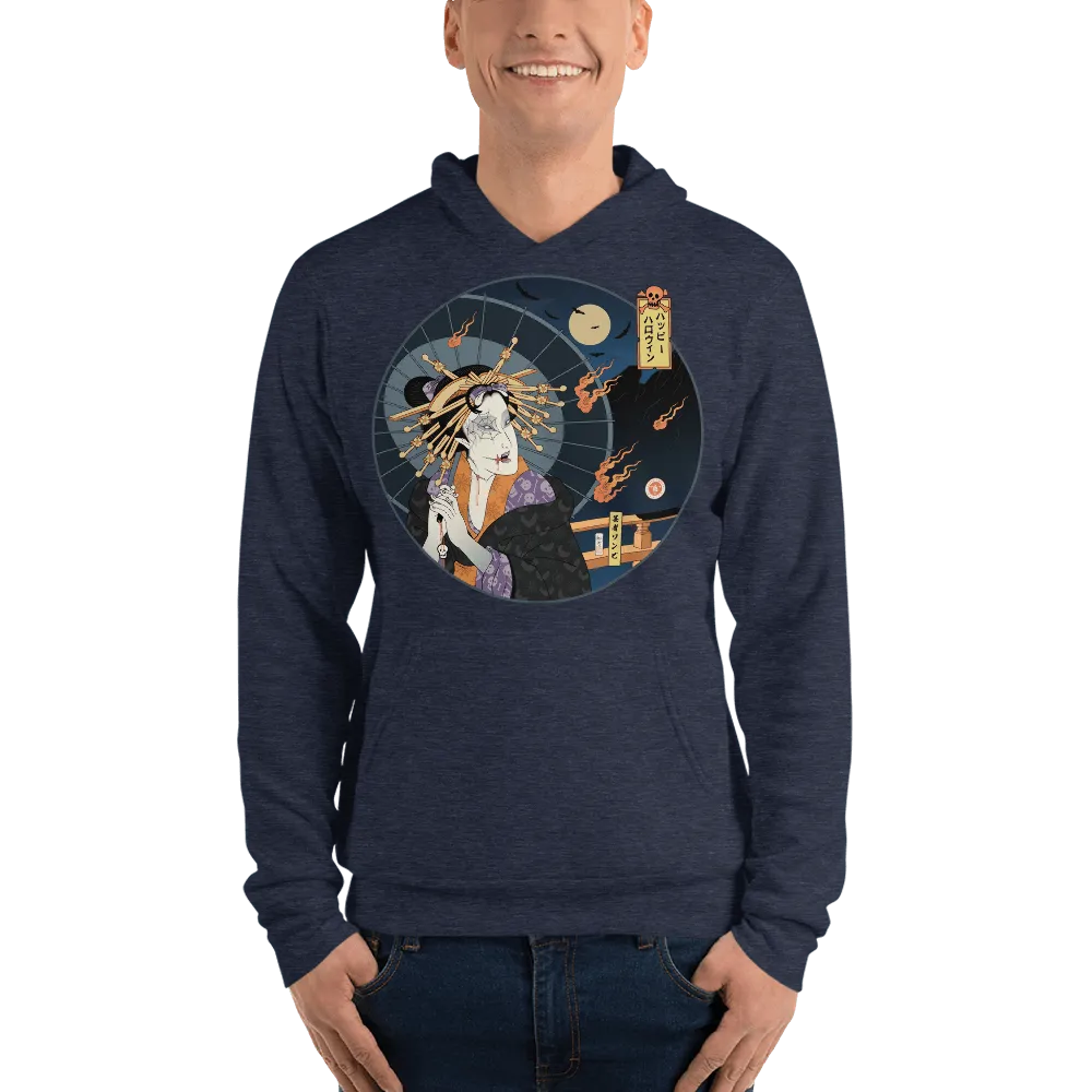 Halloween Geisha Zombies Japanese Ukiyo-e Unisex Pullover Hoodie - Heather Navy / S