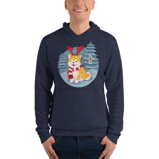 Dog Akita Christmas Ukiyo-e Unisex Hoodie - Heather Navy / S