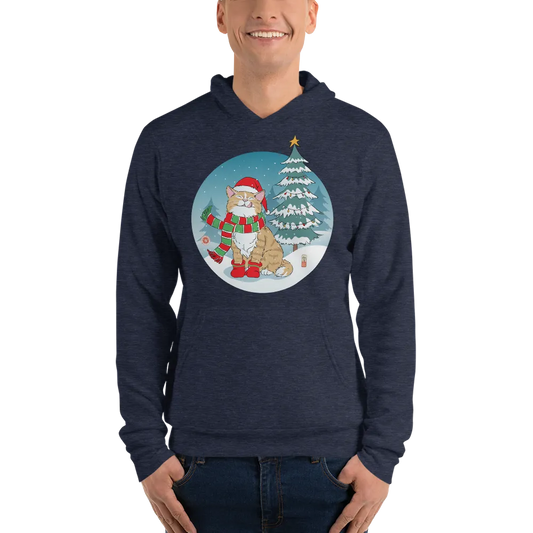 Cat Merry Christmas Japanese Ukiyo-e Unisex Hoodie - Heather Navy / S