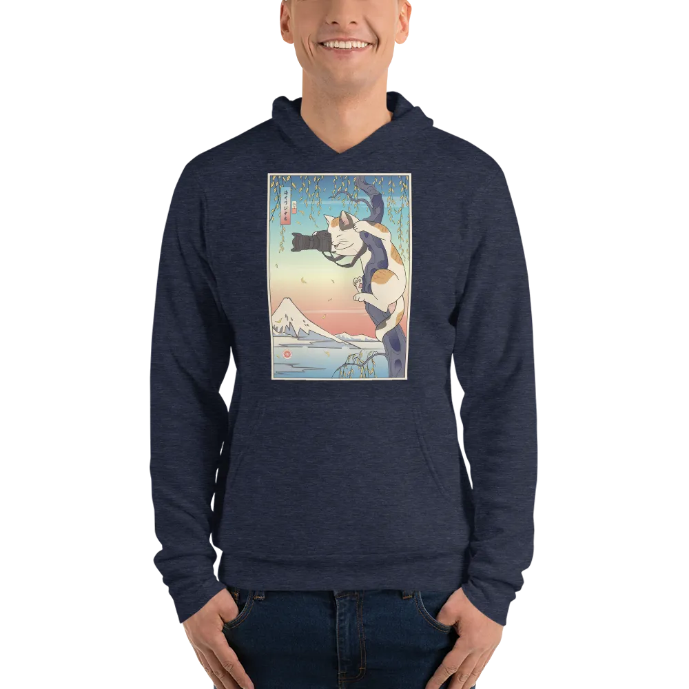 Cat Photographer Funny Japanese Ukiyo-e Unisex Hoodie - Heather Navy / S