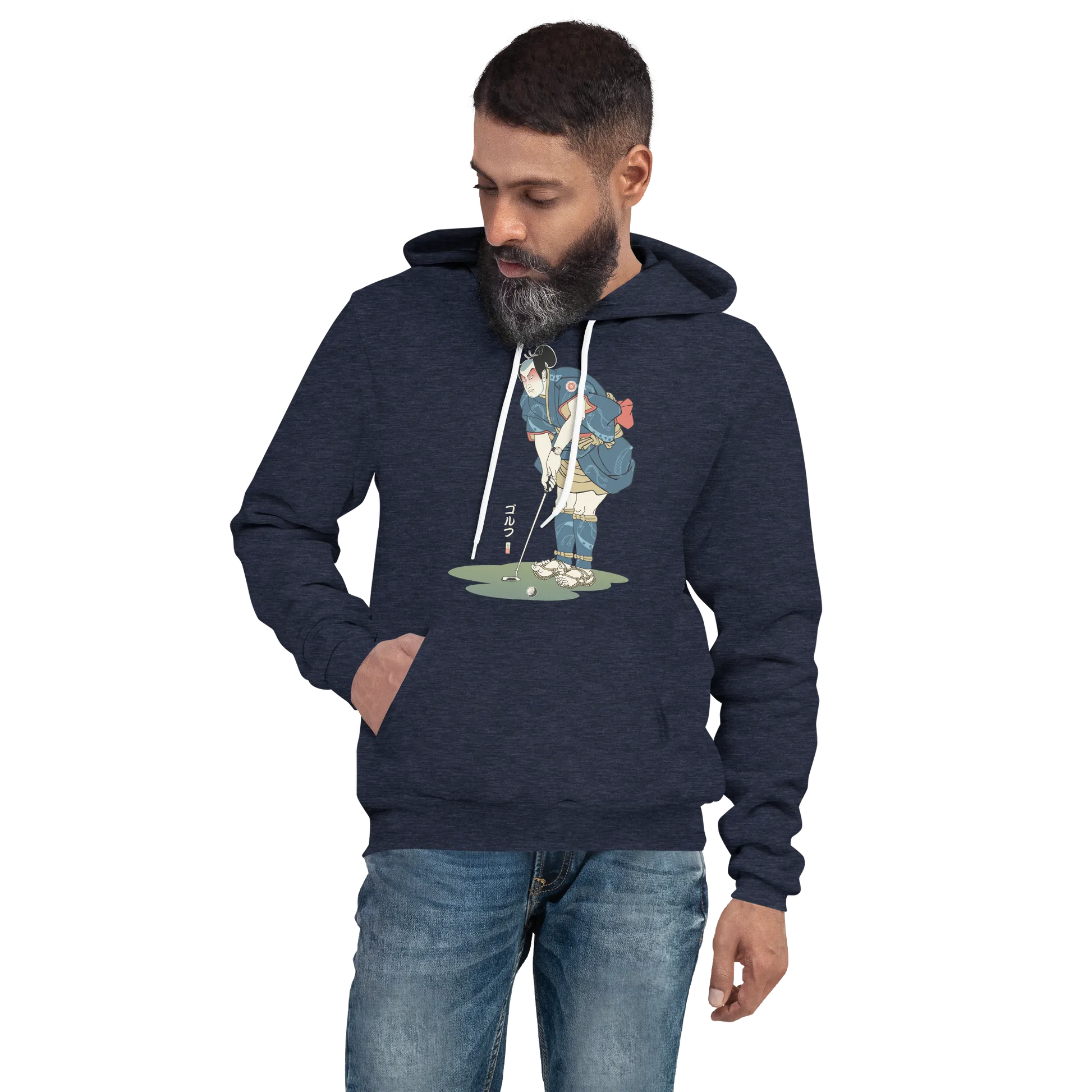 Samurai Golf Player Ukiyo-e 2 Unisex hoodie - Heather Navy / S